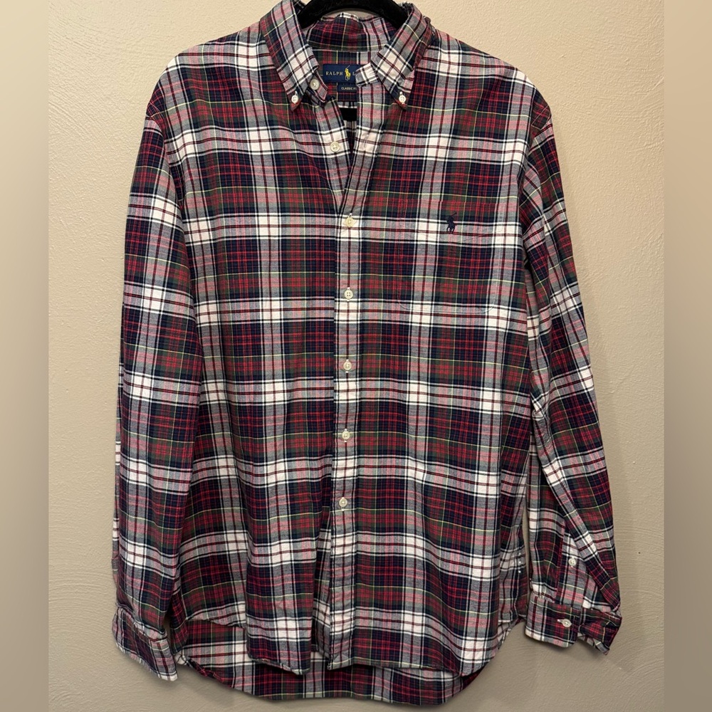 Polo Ralph Lauren Plaid Flannel Red Navy Green Shirt Size Large